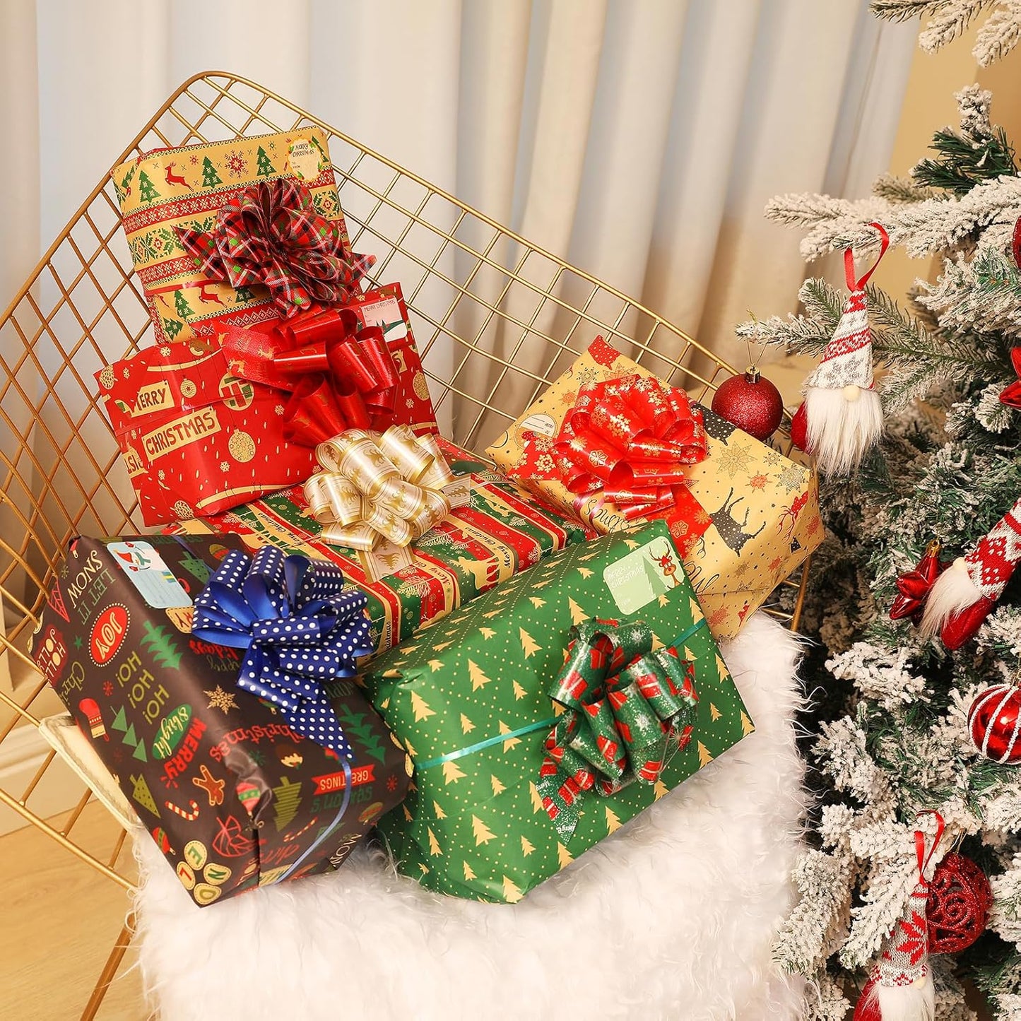 12PCS Christmas Gift Wrap Bows with Ribbon 5Inch for Xmas Wrapping, Christmas Decorations, Florist Wrap (12PCS)