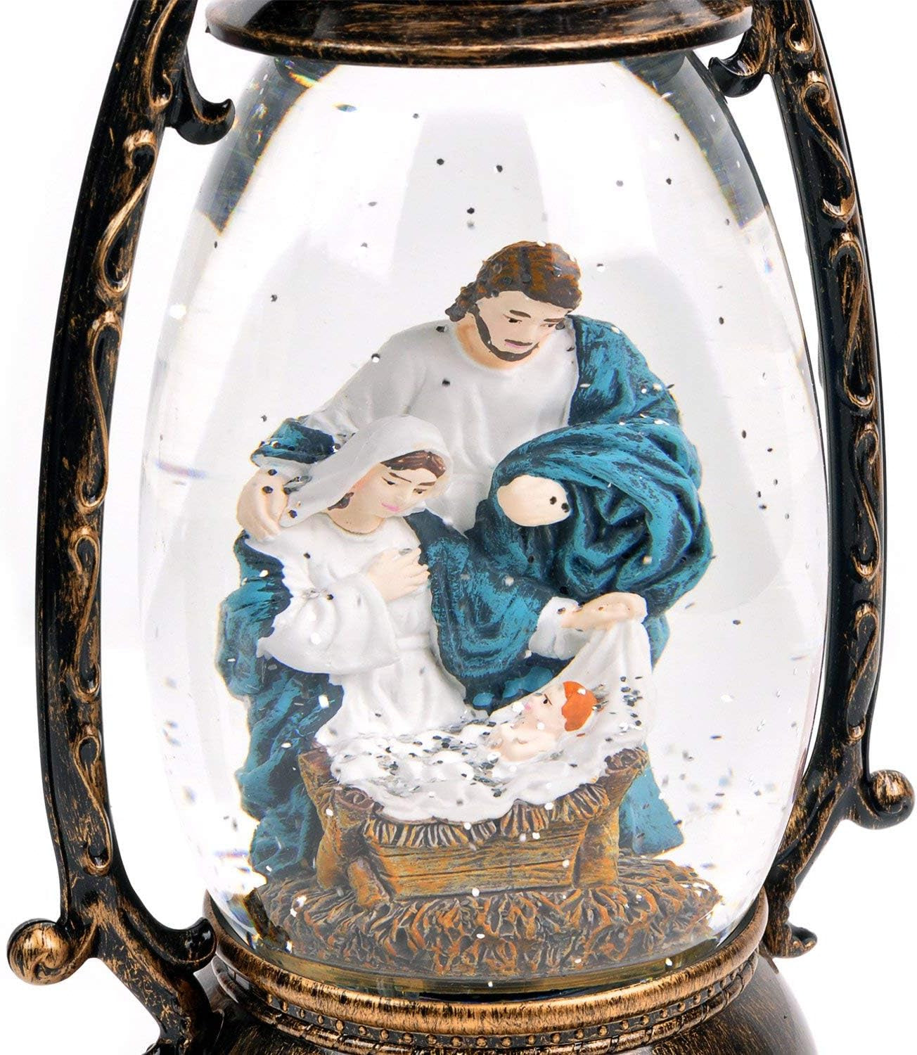 GMT-10316-M Jesus Christ Nativity Christmas Snow Globes Musical - Battery or USB Operated LED Lighted Swirling Glitter Water Lantern - Christmas Decorations for the Home