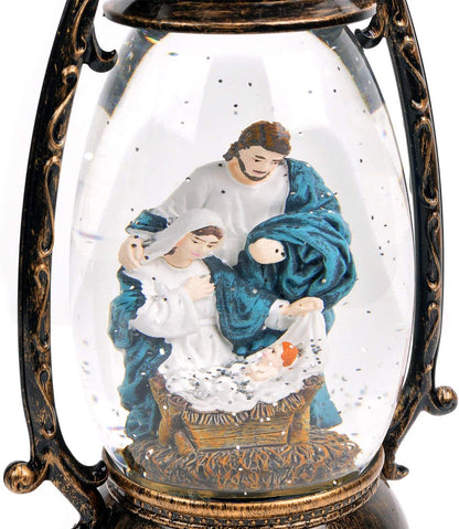 GMT-10316-M Jesus Christ Nativity Christmas Snow Globes Musical - Battery or USB Operated LED Lighted Swirling Glitter Water Lantern - Christmas Decorations for the Home