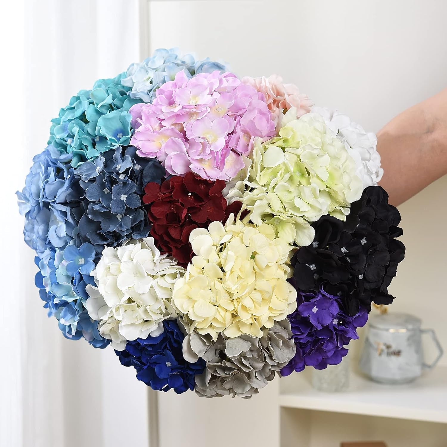 10PCS Silk Hydrangea Heads with Stems Artificial Flowers for Wedding Party Home Decor (Off White), One Size Off