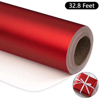 Metallic Wrapping Paper Solid Color Packaging Paper 17 Inch X 32.8 Ft Matte Wrapping Paper Gift Wrapping Paper for Wedding Birthday Christmas Red