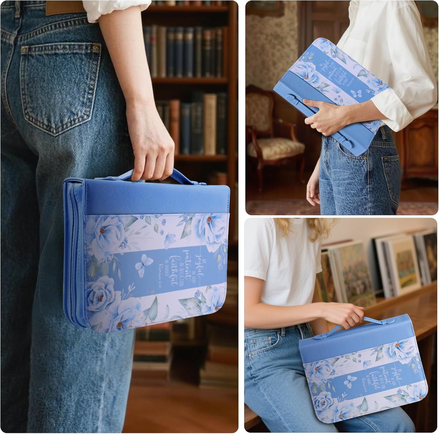 Bible Cover Case for Women PU Leather Woman Book Carrying Bag Bible Study Sipples Accessories with PU Bookmark Journaling Kit Christian Gifts