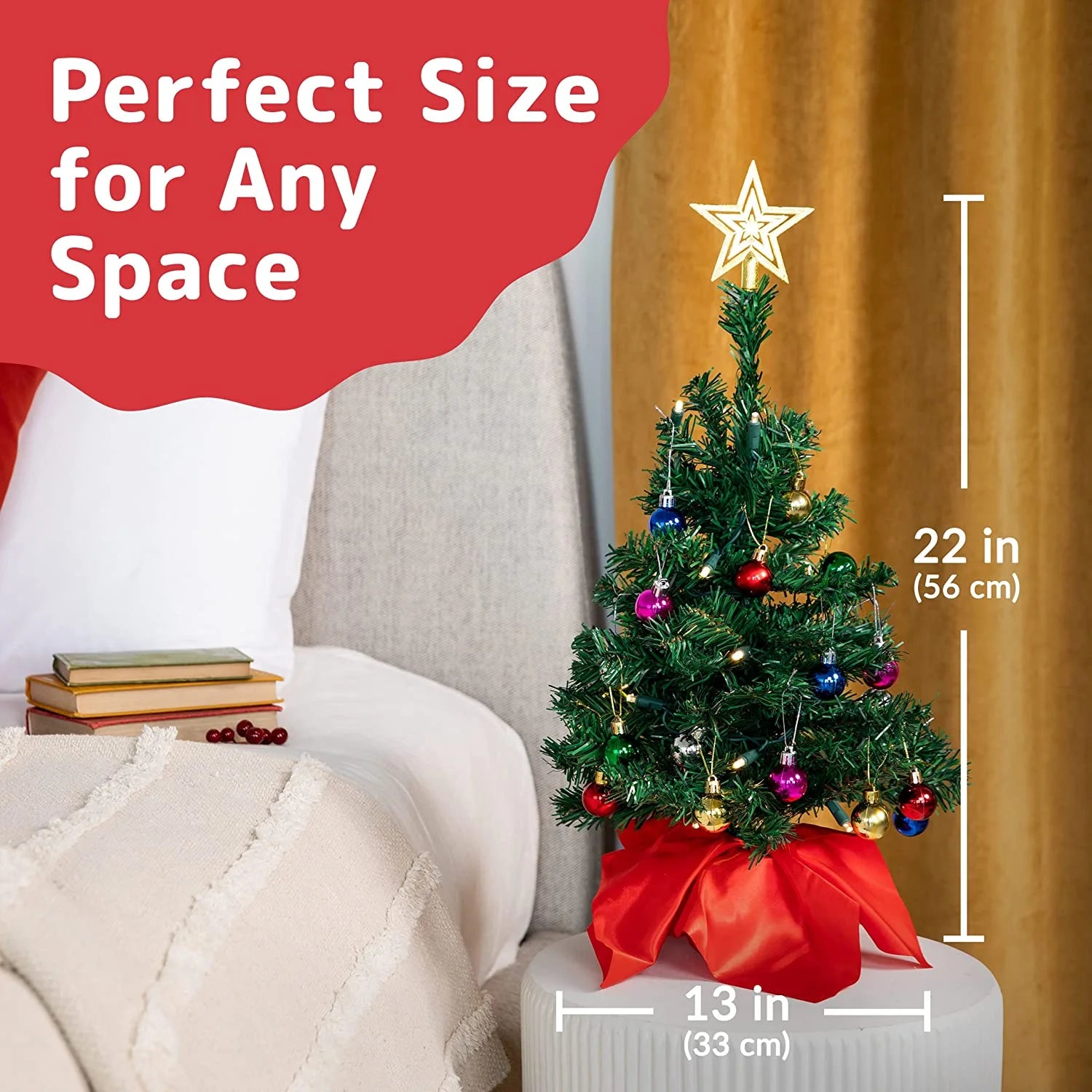 22” Mini Christmas Tree with Lights Ornaments and Presents - Small Christmas Tree with Lights Christmas Table Decorations | Little Christmas Tree - Warm White, Green