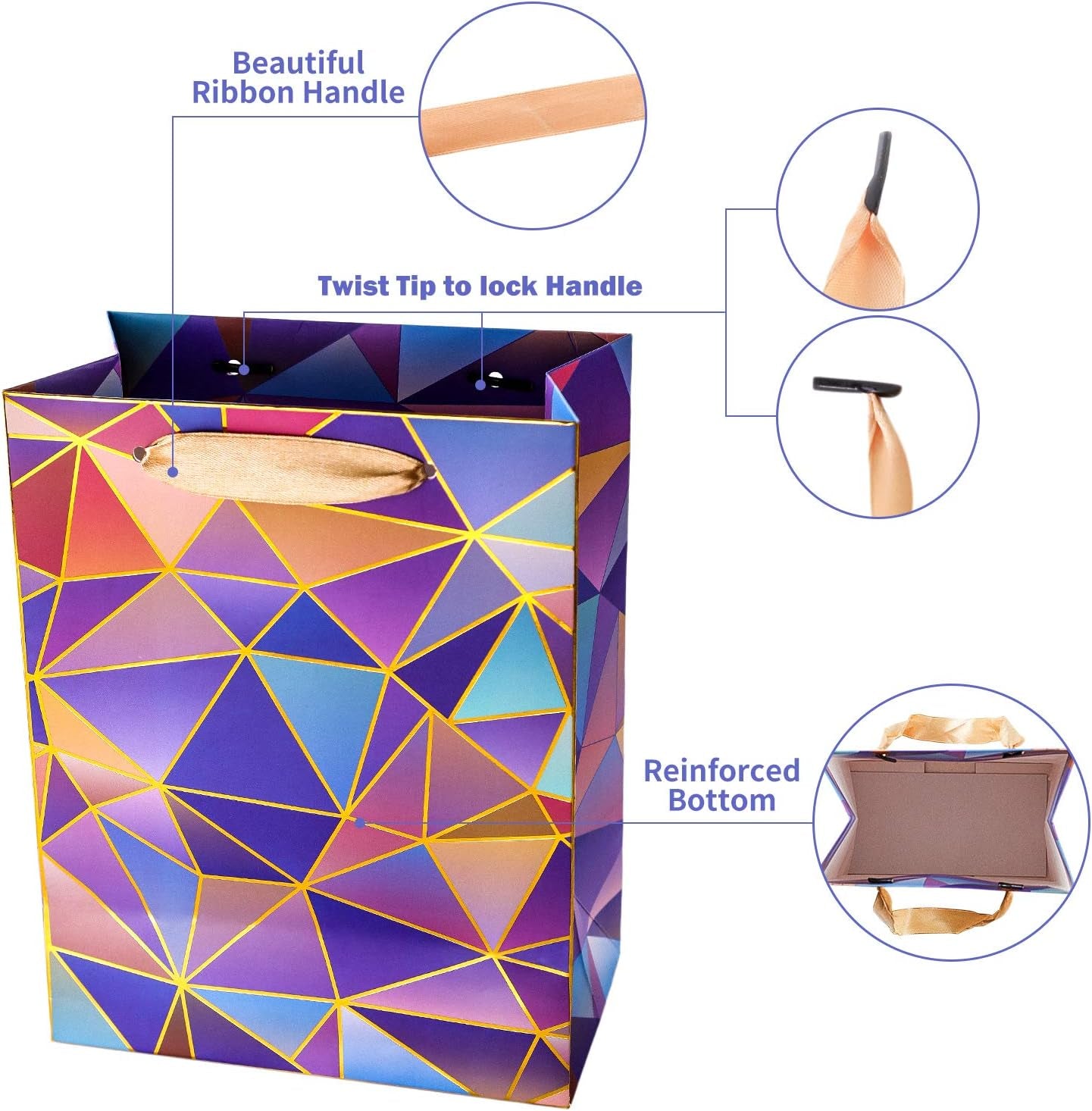 Gift Bags Medium Size Set, 5 Pack Assorted Small Bulk Birthday Gift Wrapping Bag with Tissue Paper for Men Women Girls Baby Bridal Shower Present Bag for Anniversary Party,10 Piece Set