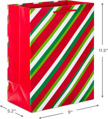 Image Arts 11" Large Holiday Gift Bag Bundle (Pack of 6; Snowman, Ornaments, Stripes)