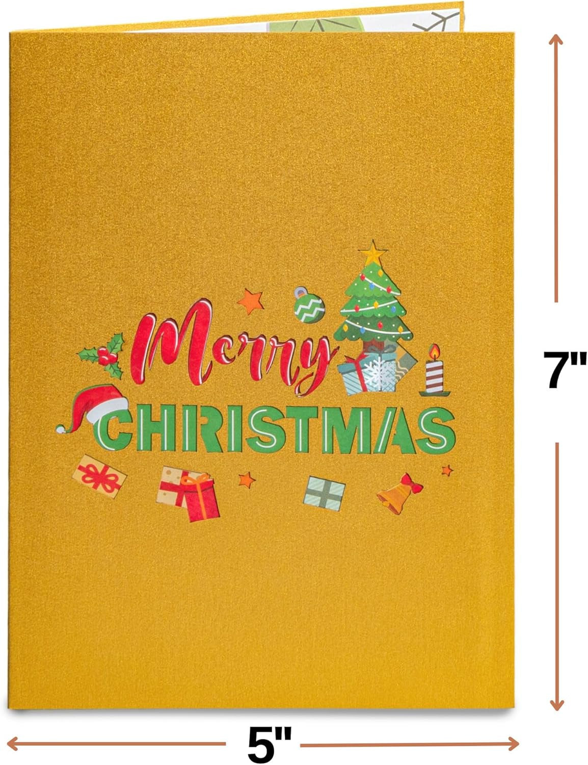 Pop up Christmas Card, 3D Merry Christmas, for Christmas or Holidays, 5" X 7" Cover - Includes Envelope and Removable Note Tag