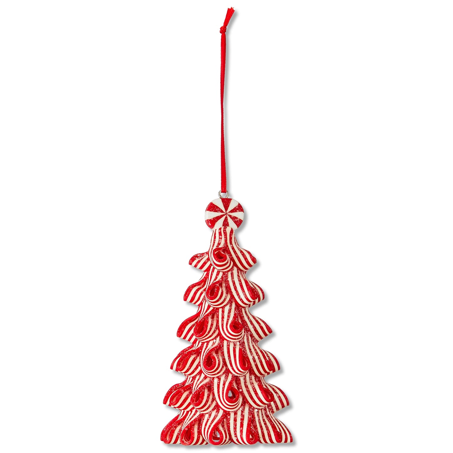 Red and White Ribbon Candy Christmas Tree Ornament, 4.5", by