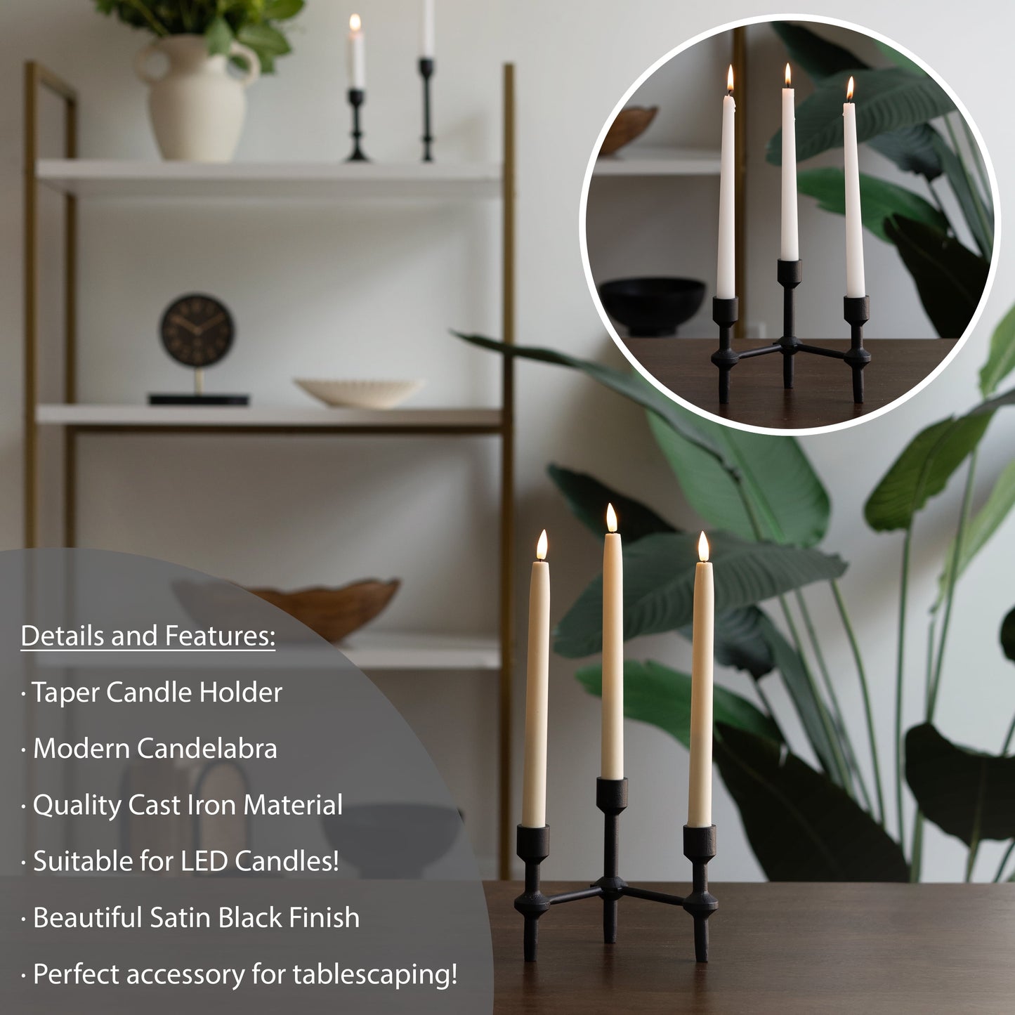 Better Homes & Garden 6" Black Cast Iron Pillar Taper Candle Holder Candelabra