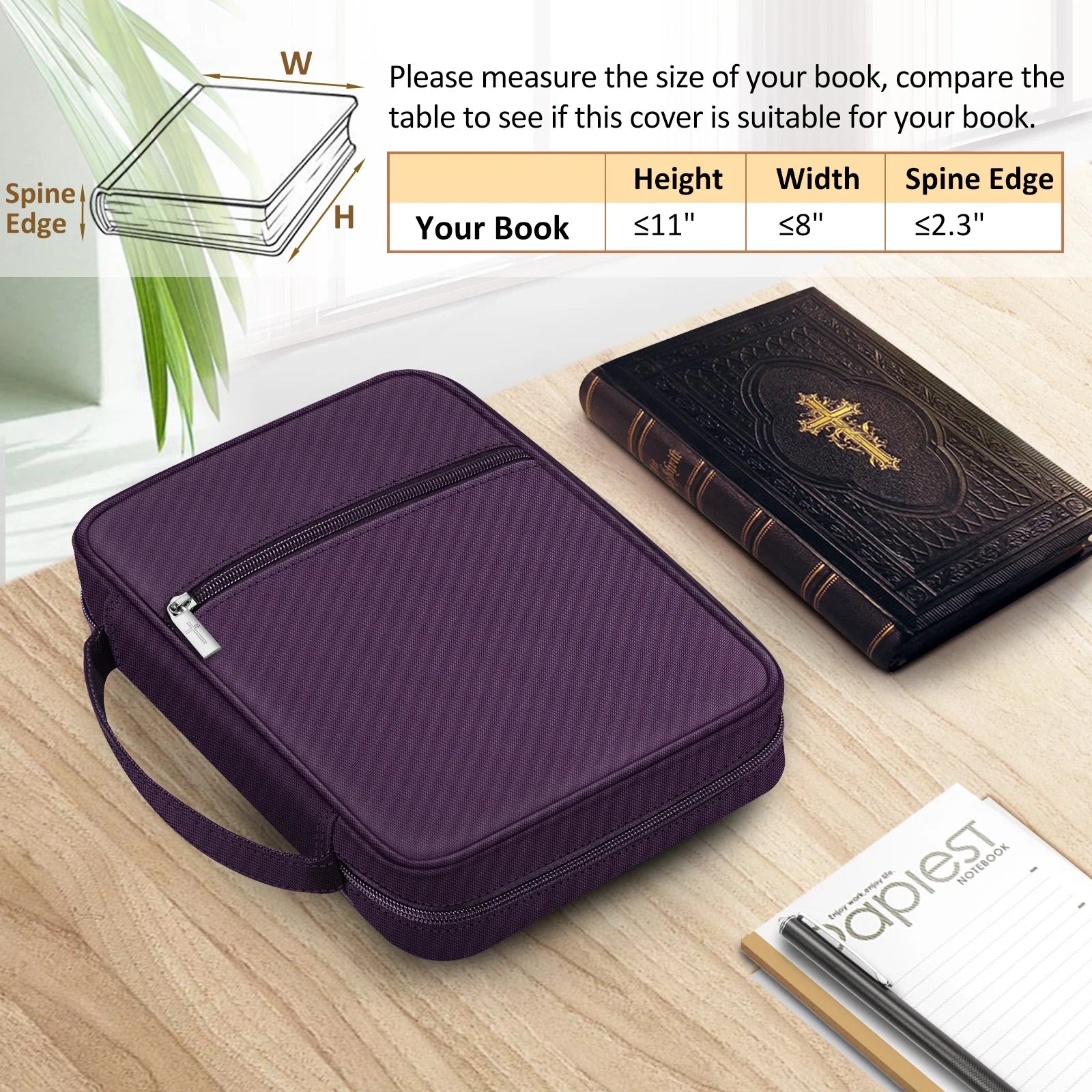 Bible Cover, Carrying Book Case Church Bag Bible Protective with Handle and Zippered Pocket, Perfect Gift for Men Women Father, Purple