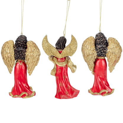 Kurt Adler 4.75" Resin Red & Gold African American Angel Ornament 3/Asstd