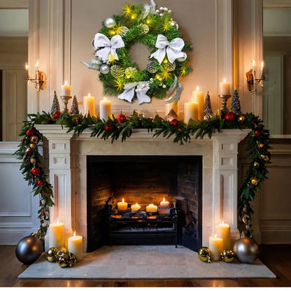 20 Inch Christmas Wreaths-Christmas Wreath with Lights Led,Battery Operated LED Light with Cute Little Decorations Wreath for Christmas Festival Party, Patio,Farmhouse Decoration