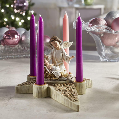 CBC Group  - Sculpted Resin Advent and Christmas Candle Holder, 2-Piece, Angel Nativity Wreath
