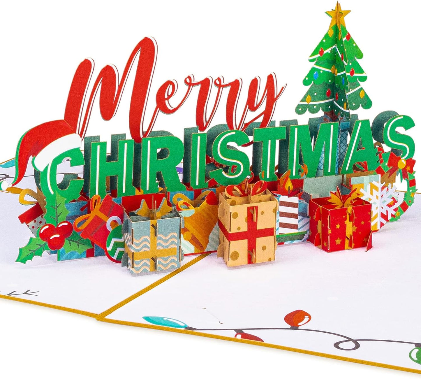 Pop up Christmas Card, 3D Merry Christmas, for Christmas or Holidays, 5" X 7" Cover - Includes Envelope and Removable Note Tag