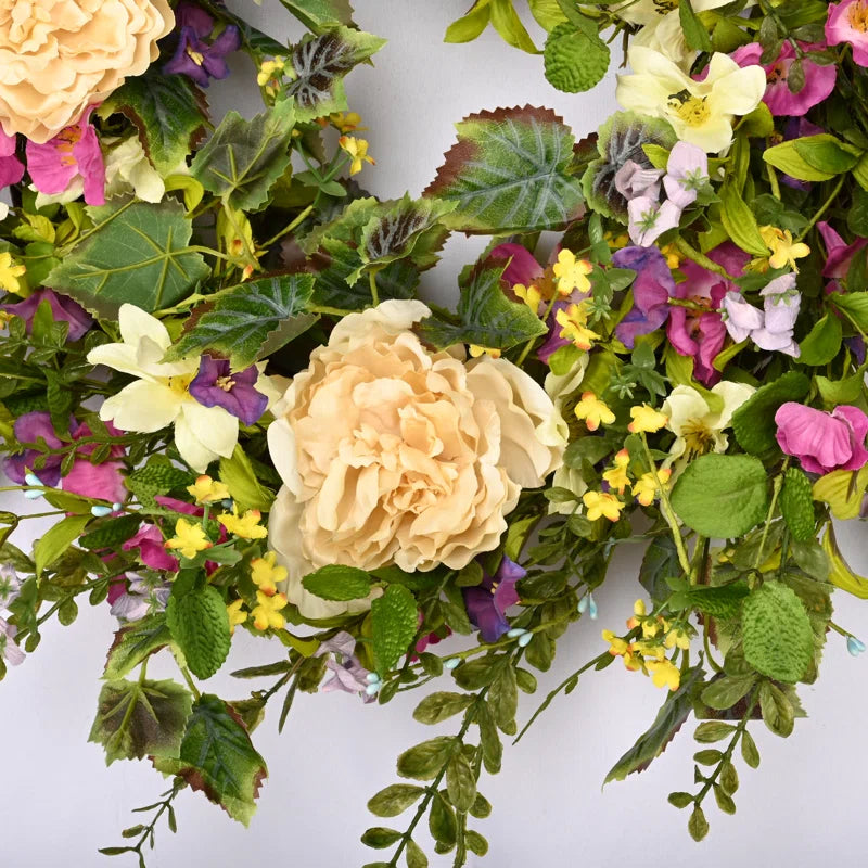 26" Handcrafted Faux Peony Morning Glory Silk Wreath for Front Door