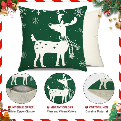 Christmas Throw Pillow Covers 18''X18'' Set of 4 Decorative Holiday Pillows Cover Cases Farmhouse Decor for Xmas Decoration Home Couch Sofa, Green