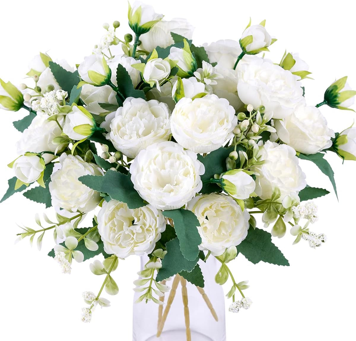 2 Bunches Peony Artificial Flowers White Flowers Silk Peonies Bouquets for Wedding Party Table Centerpieces Floral Arrangement Home Kitchen Decor