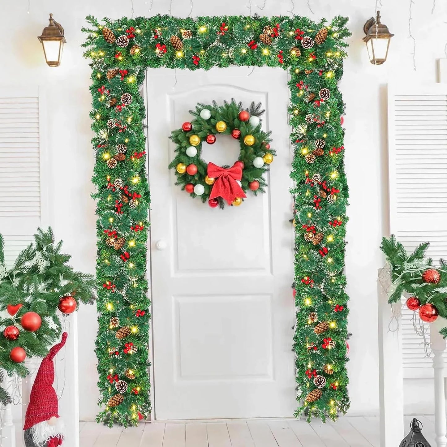 9Ft Christmas Lighted Garland, Battery Operated Christmas Garland with Lights,Pre-Lit Garland with Pine Cones for Indoor Home Holiday Xmas Decorations