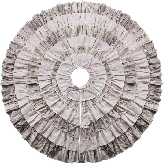 Farmhouse Burlap Christmas Tree Skirt 48 Inches, Large 6-Layer Western Ruffle Tree Skirt for 6.5 Ft Trees, Rustic Vintage Christmas Tree Ornaments Decorations