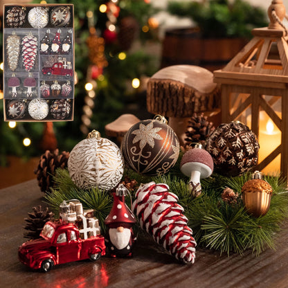 60Ct Fall Shatterproof Ornaments, Rustic Red White Copper Harvest Hanging Decorations for Home, Autumn Thanksgiving Ornaments with Leaves and Acorns for Fall Celebration Party Gift