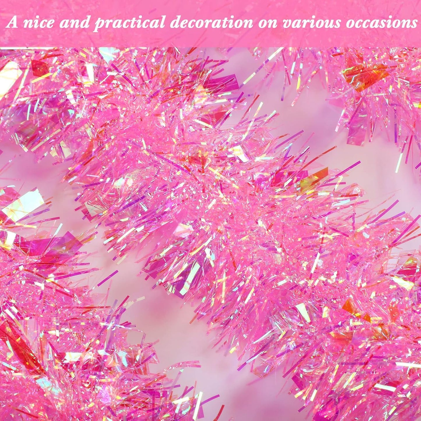 40 Feet Christmas Tinsel Garland Metallic Foil Twist Tinsel Garland Decoration for Christmas Tree, Wedding, Birthday and Party Hanging Decorations(Pink, Rainbow)