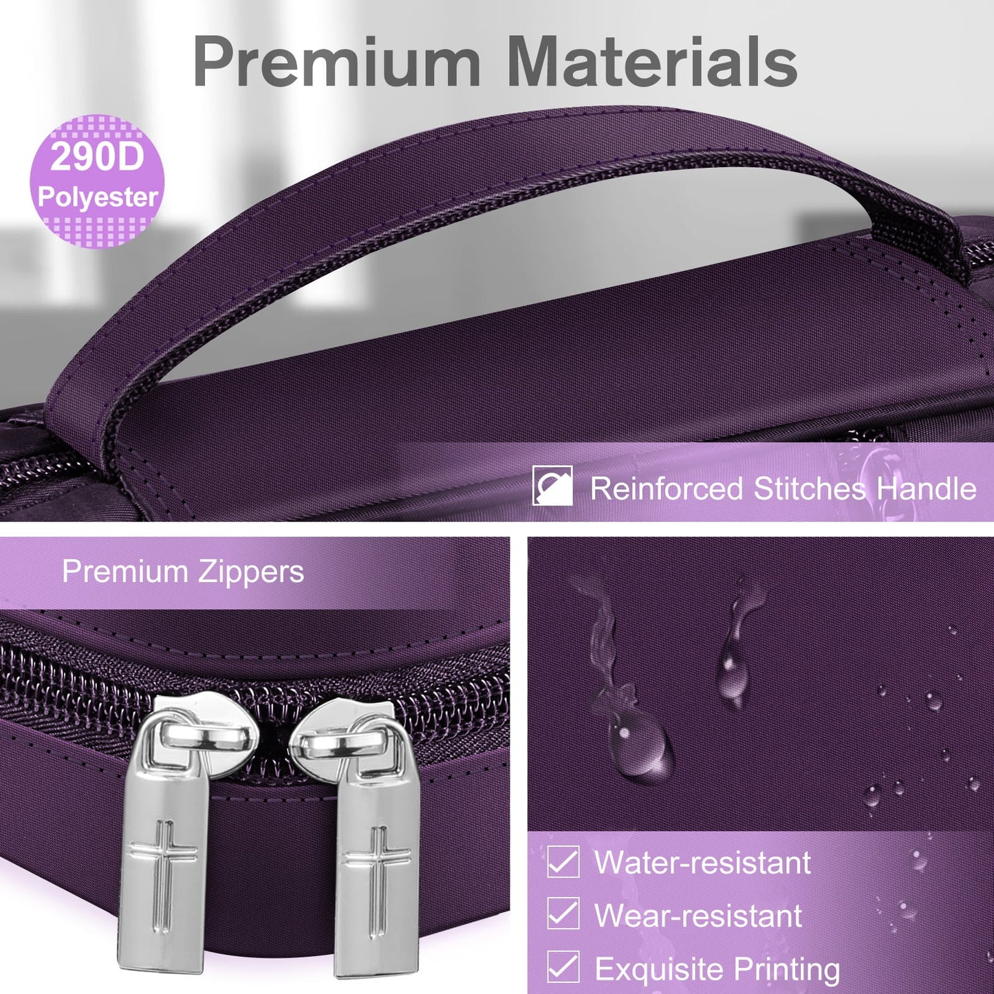 Bible Cover, Carrying Book Case Church Bag Bible Protective with Handle and Zippered Pocket, Perfect Gift for Men Women Father, Purple