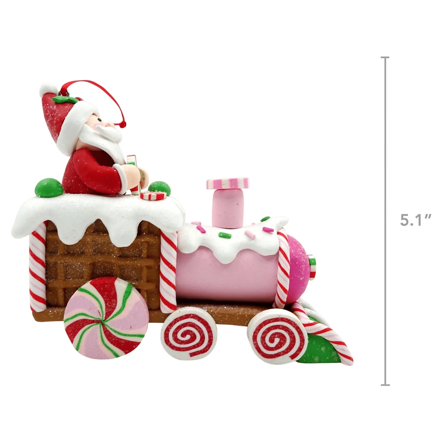 Multicolor Clay Dough Gingerbread Santa on Train Christmas Ornament, 5.1", by