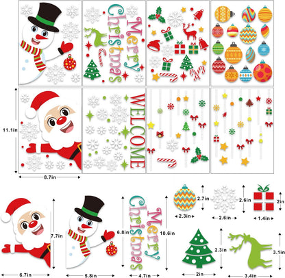 150 PCS Christmas Window Clings,Santa Claus Snowman Christmas Balls Window Glass Decorations for Party Supplies