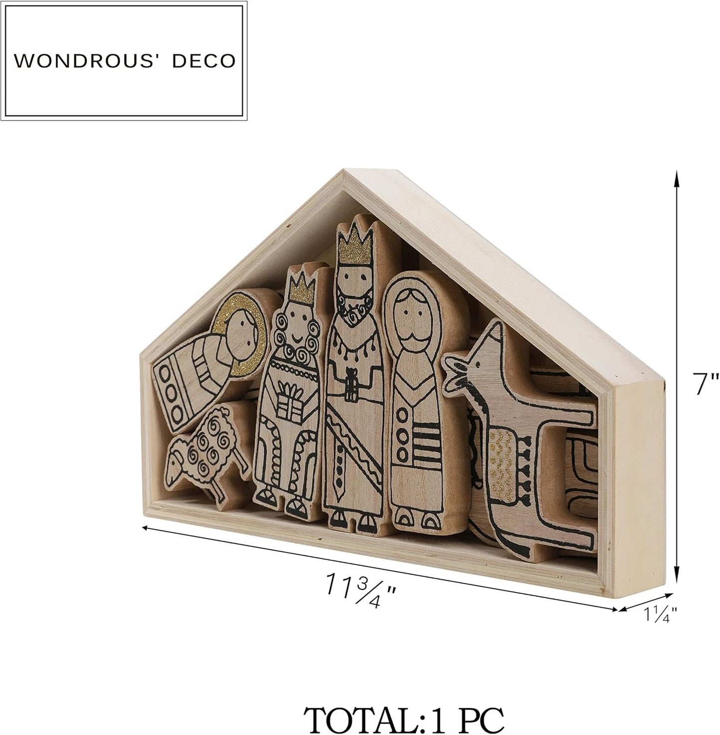 Wooden Nativity Set,12Pcs Christmas Tabletop Scene-7" Tall, Small Nativity Ornament for Christmas Decor,Paintable Wood Nativity Sets&Figures,Unique