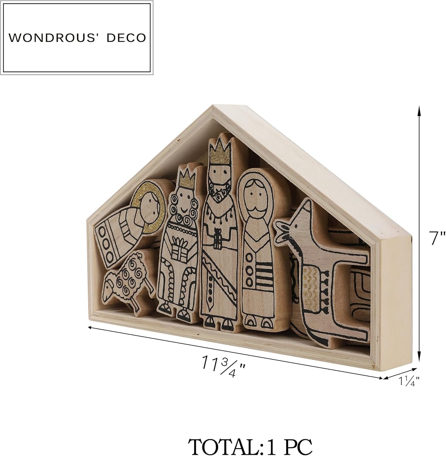 Wooden Nativity Set,12Pcs Christmas Tabletop Scene-7" Tall, Small Nativity Ornament for Christmas Decor,Paintable Wood Nativity Sets&Figures,Unique
