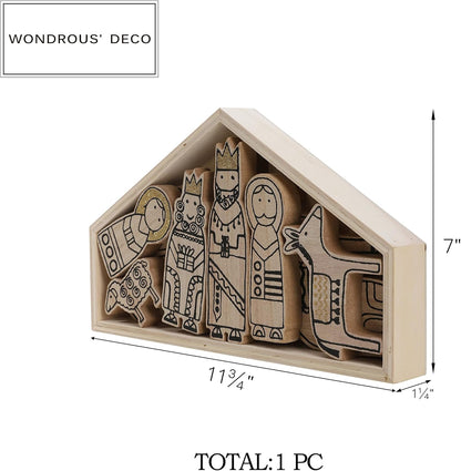 Wooden Nativity Set,12Pcs Christmas Tabletop Scene-7" Tall, Small Nativity Ornament for Christmas Decor,Paintable Wood Nativity Sets&Figures,Unique