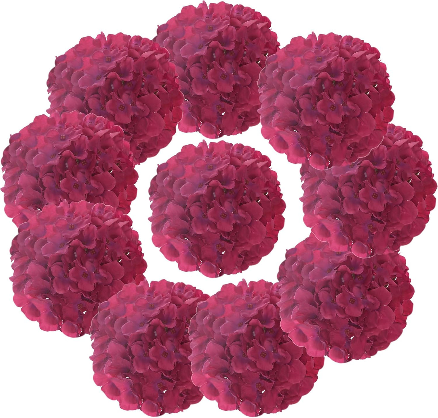 Silk Hydrangea Heads with Stems Artificial Flowers Heads for Home Wedding Decor,Pack of 10 (Fuschia)