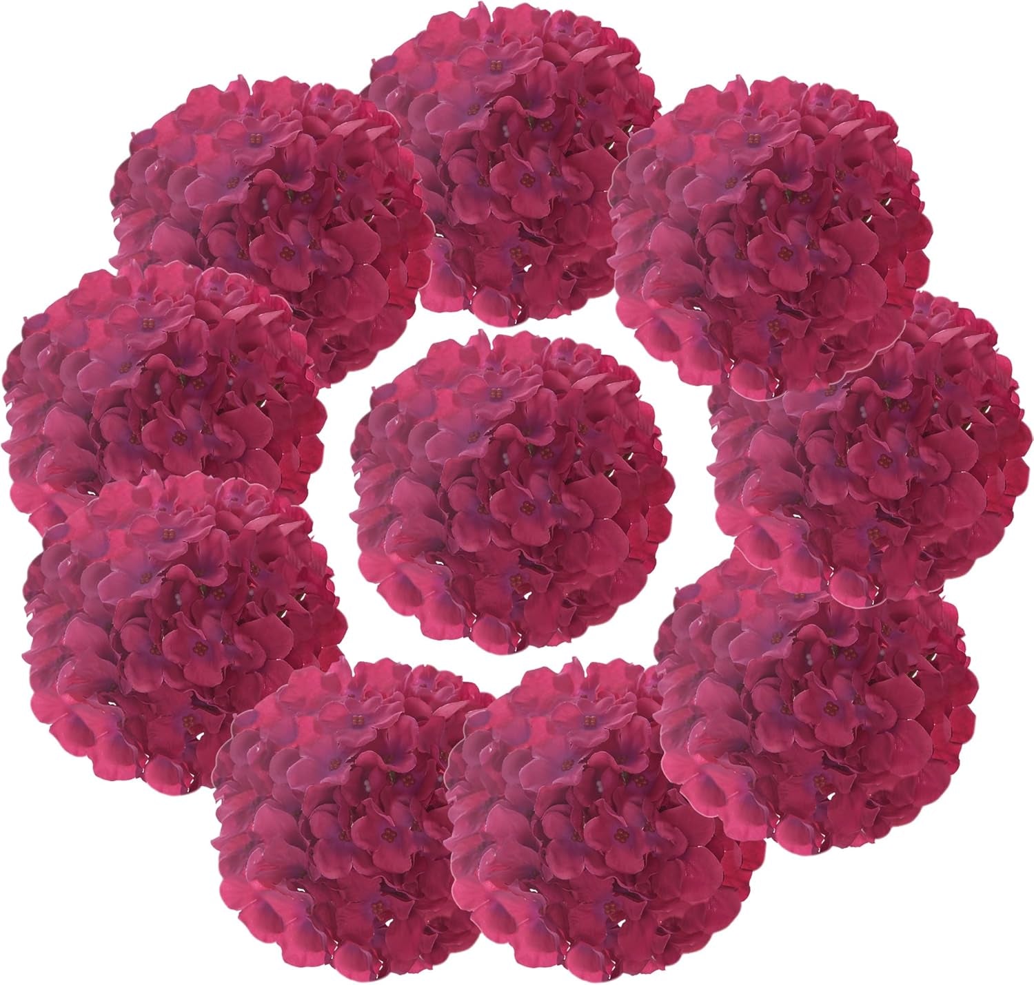 Silk Hydrangea Heads with Stems Artificial Flowers Heads for Home Wedding Decor,Pack of 10 (Fuschia)