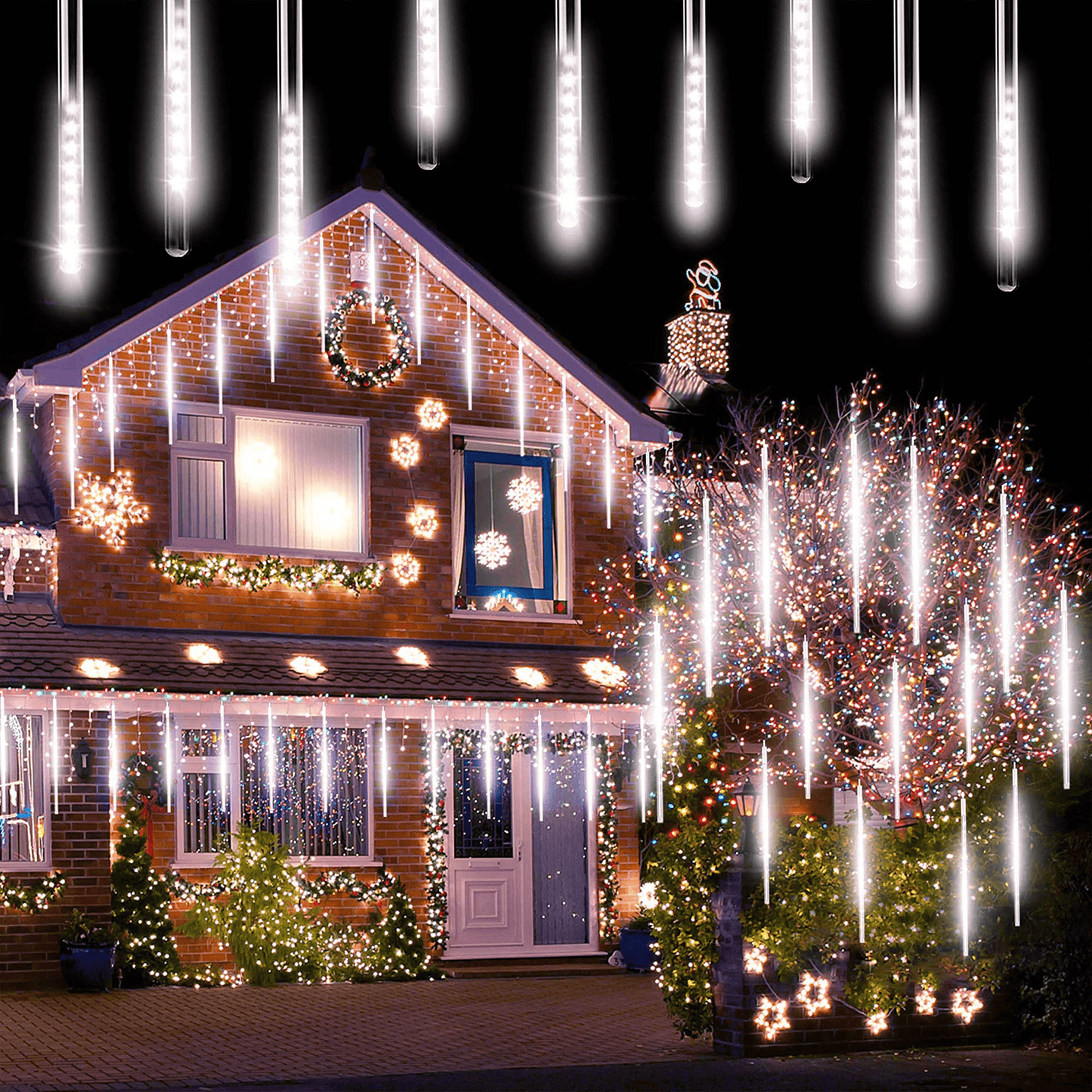Christmas String Lights, 20 Inch 10 Tubes 540 LED Icicle Twinkle Meteor Shower Lights Outdoor for Christmas Halloween Holiday Party Home Decor, White