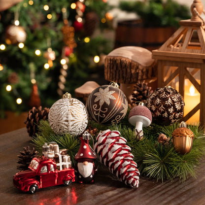 60Ct Fall Shatterproof Ornaments, Rustic Red White Copper Harvest Hanging Decorations for Home, Autumn Thanksgiving Ornaments with Leaves and Acorns for Fall Celebration Party Gift