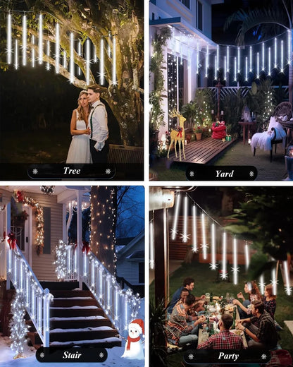 Christmas String Lights, 20 Inch 10 Tubes 540 LED Icicle Twinkle Meteor Shower Lights Outdoor for Christmas Halloween Holiday Party Home Decor, White