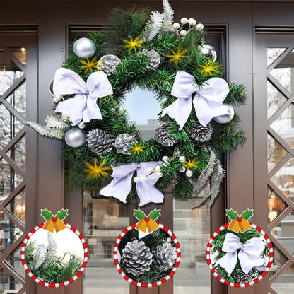 20 Inch Christmas Wreaths-Christmas Wreath with Lights Led,Battery Operated LED Light with Cute Little Decorations Wreath for Christmas Festival Party, Patio,Farmhouse Decoration