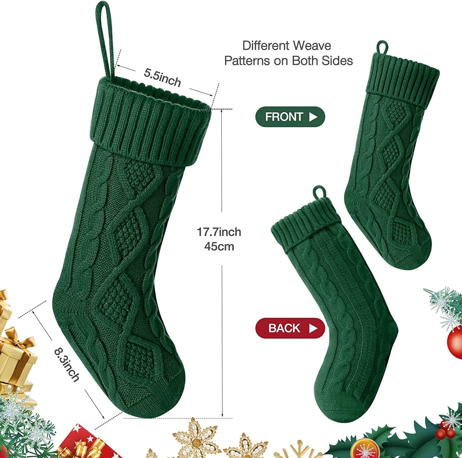 6Pcs Christmas Stockings Large Knitted Xmas Stockings 18 Inches Fireplace Hanging Stockings for Family Holiday Christmas Decoration