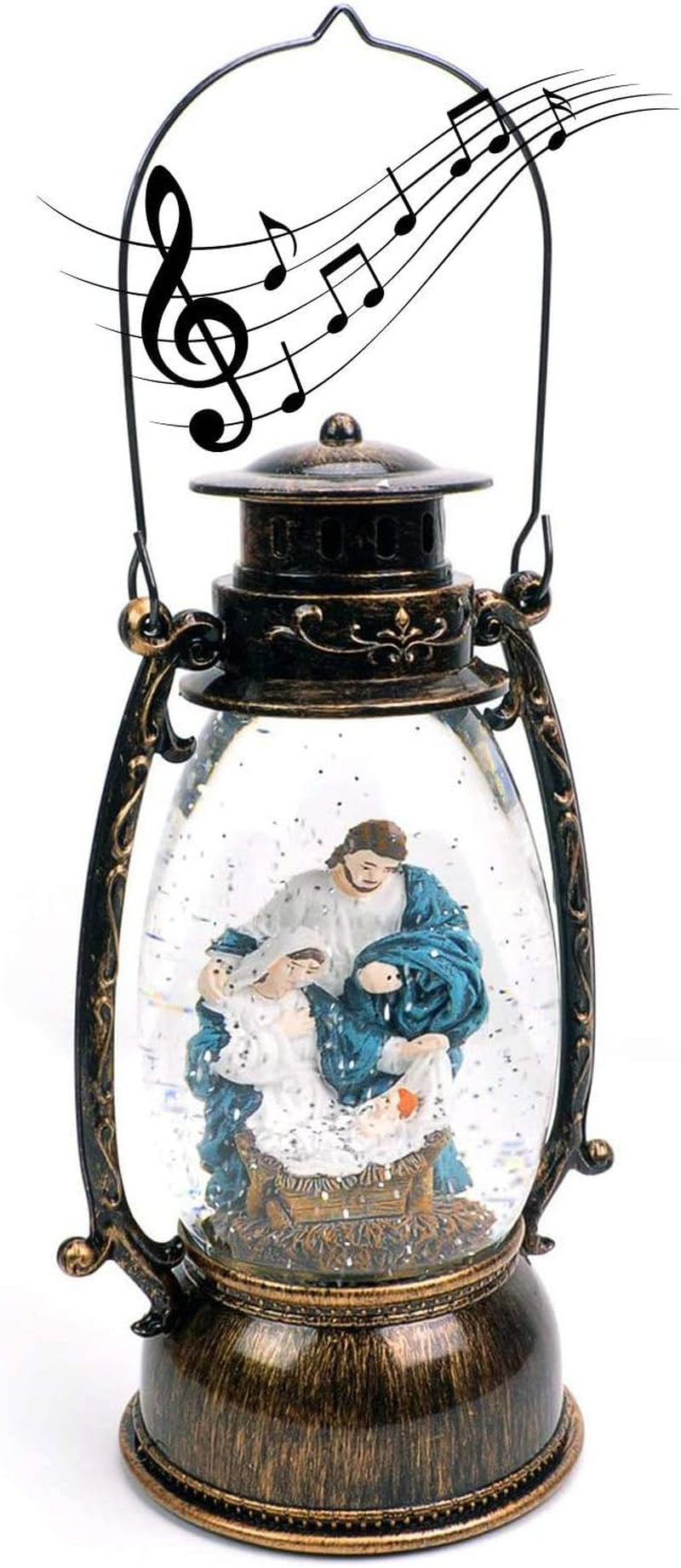 GMT-10316-M Jesus Christ Nativity Christmas Snow Globes Musical - Battery or USB Operated LED Lighted Swirling Glitter Water Lantern - Christmas Decorations for the Home