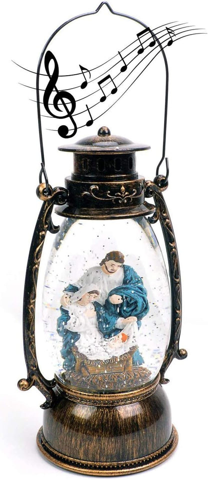 GMT-10316-M Jesus Christ Nativity Christmas Snow Globes Musical - Battery or USB Operated LED Lighted Swirling Glitter Water Lantern - Christmas Decorations for the Home