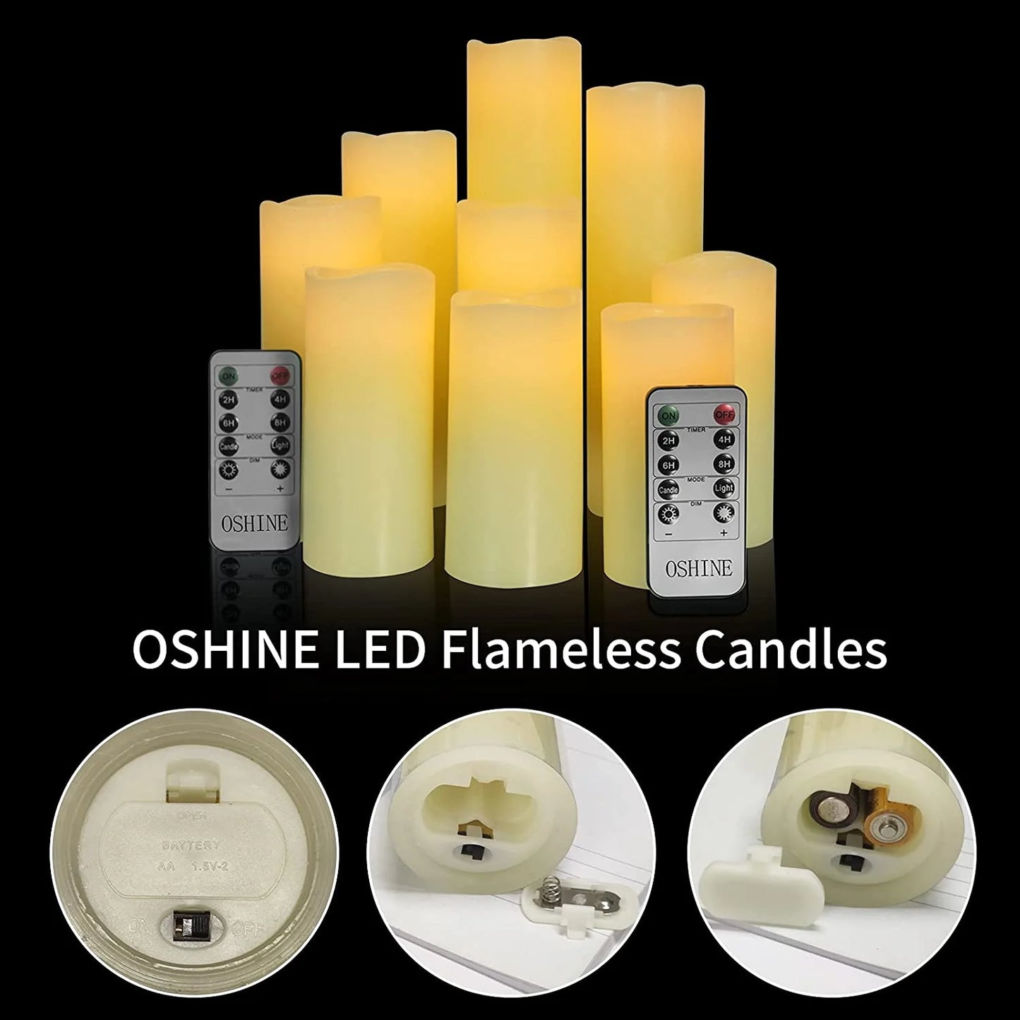 9-Pack Flameless Candles Real Wax LED Pillar Candles Battery Operated Candles Electric Ivory Candles Flicker Lights Votive Timing with Remote 300+ Hours Halloween