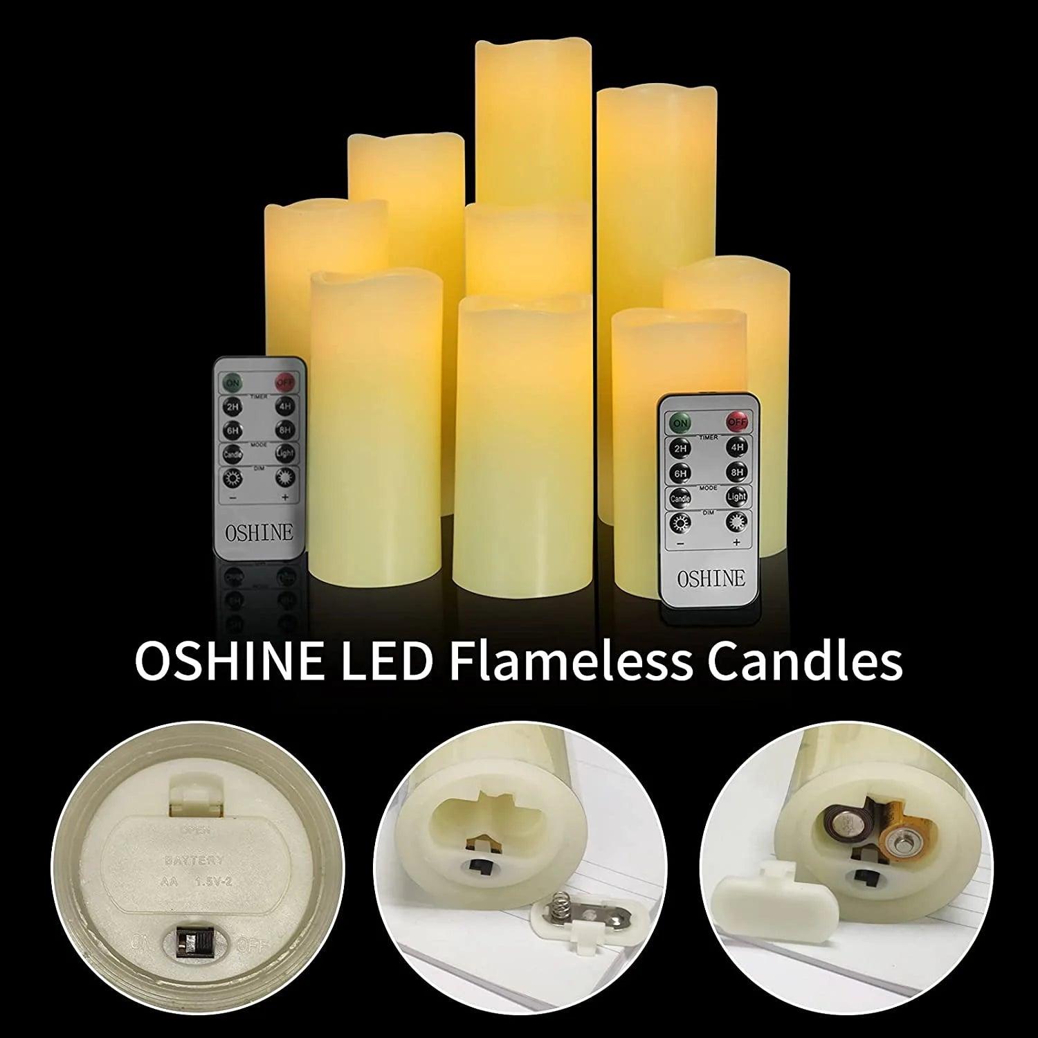 9-Pack Flameless Candles Real Wax LED Pillar Candles Battery Operated Candles Electric Ivory Candles Flicker Lights Votive Timing with Remote 300+ Hours Halloween