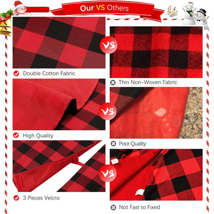Christmas Tree Skirt Red Black Buffalo Plaid Tree Skirt Small 24 Inch Cotton Linen Fabric for Fall Farmhouse Thanksgiving Xmas Holiday Check Tree Skirts Decorations