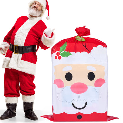 Jumbo Christmas Santa Gift Bag Plastic Xmas Gift Wrapping Bag 56”X36” for Gift Giving, Holiday Presents, Giant Gifts Decorations, Festive Surprises