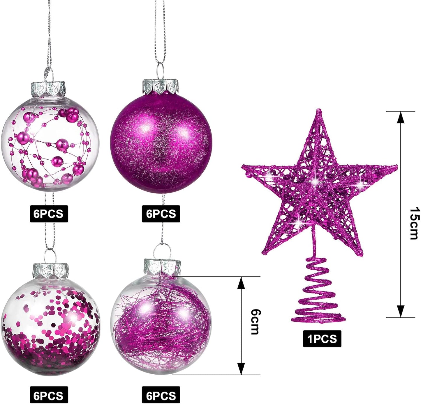 25 Pcs Christmas Ball Ornaments with Star Tree Topper Christmas Tree Decorations with 24 Pcs 2.36 Inch Plastic Ball Ornaments 1 Pack 5.91 Inch Xmas Star Treetop for Home Party(Purple)