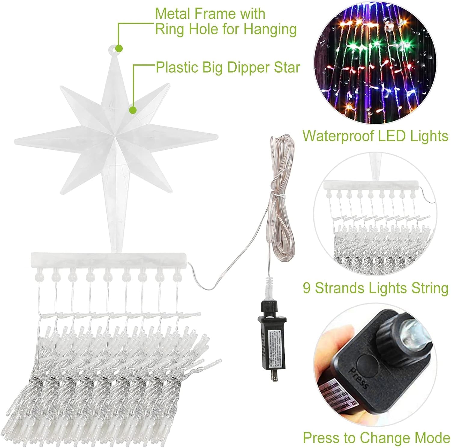 Christmas Lights, Christmas Decorations, 320 LED Outdoor Christmas Lights [8 Modes & Waterproof], with 11" Lighted Tree Topper for Halloween Xmas New Year Holiday Birthday (Warm White)