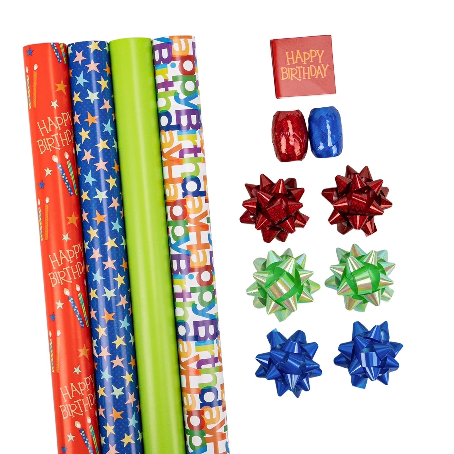 30" X 8' Wrapping Paper Kit, Birthday Gift Wrap Paper Bows Curling Ribbon