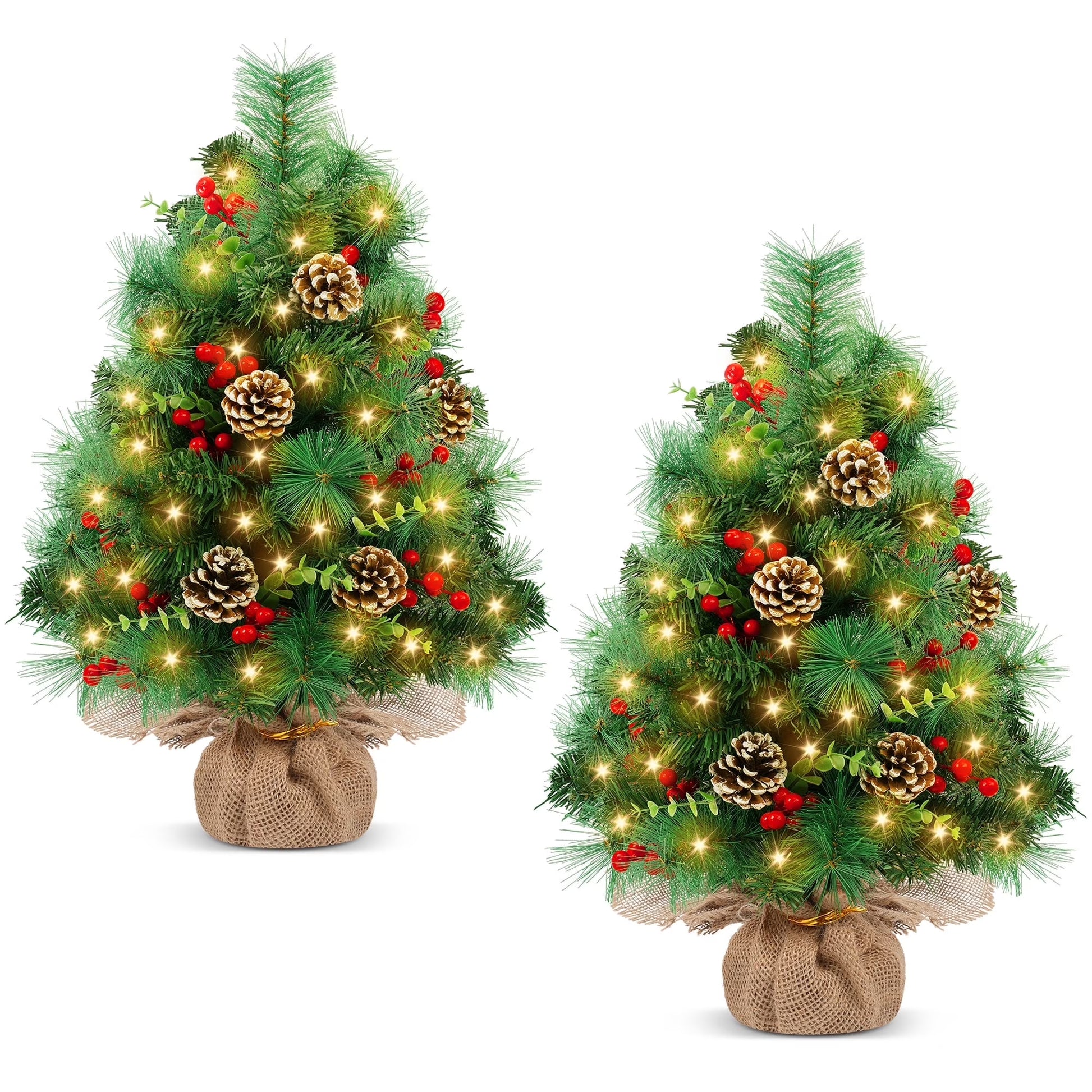 2PCS Pre-Lit Artificial Mini Christmas Tree,30 Inch Small Tabletop Xmas Tree for Indoor Outdoor Christmas Decor