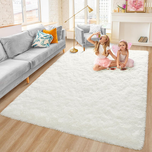 Fluffy 3X5 Cream White Area Rugs for Bedroom,Shaggy Bedroom Carpet,Thick Rugs for Living Room,Fuzzy Dorm Rug,Soft Indoor Floor Rug for Kids Room Decor Aesthetic