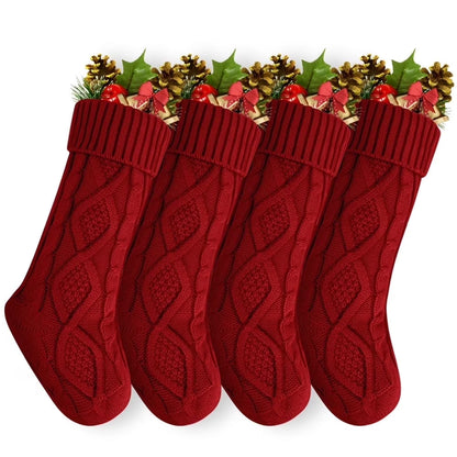 4PACK Christmas Stockings, Knitted Stocking for Holiday Christmas Party Family Decorations (Red )