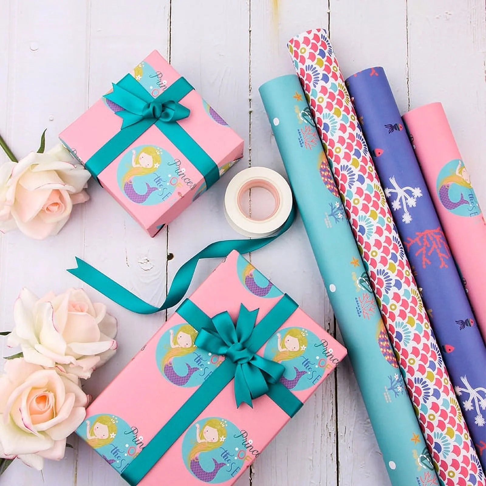 Mermaid Seahorse Seashell Gift Wrapping Paper, 12 Pack (20"X29")